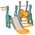 Qaba 3 In 1 Toddler Swing And Slide Set, Kids Slide With Climber, Ultra Safety, Basketball Hood, Baby Playground Set, Fun Indoor Outdoor Playset Exercise Toy For Ages 1.5 3 Multicolor Plastic