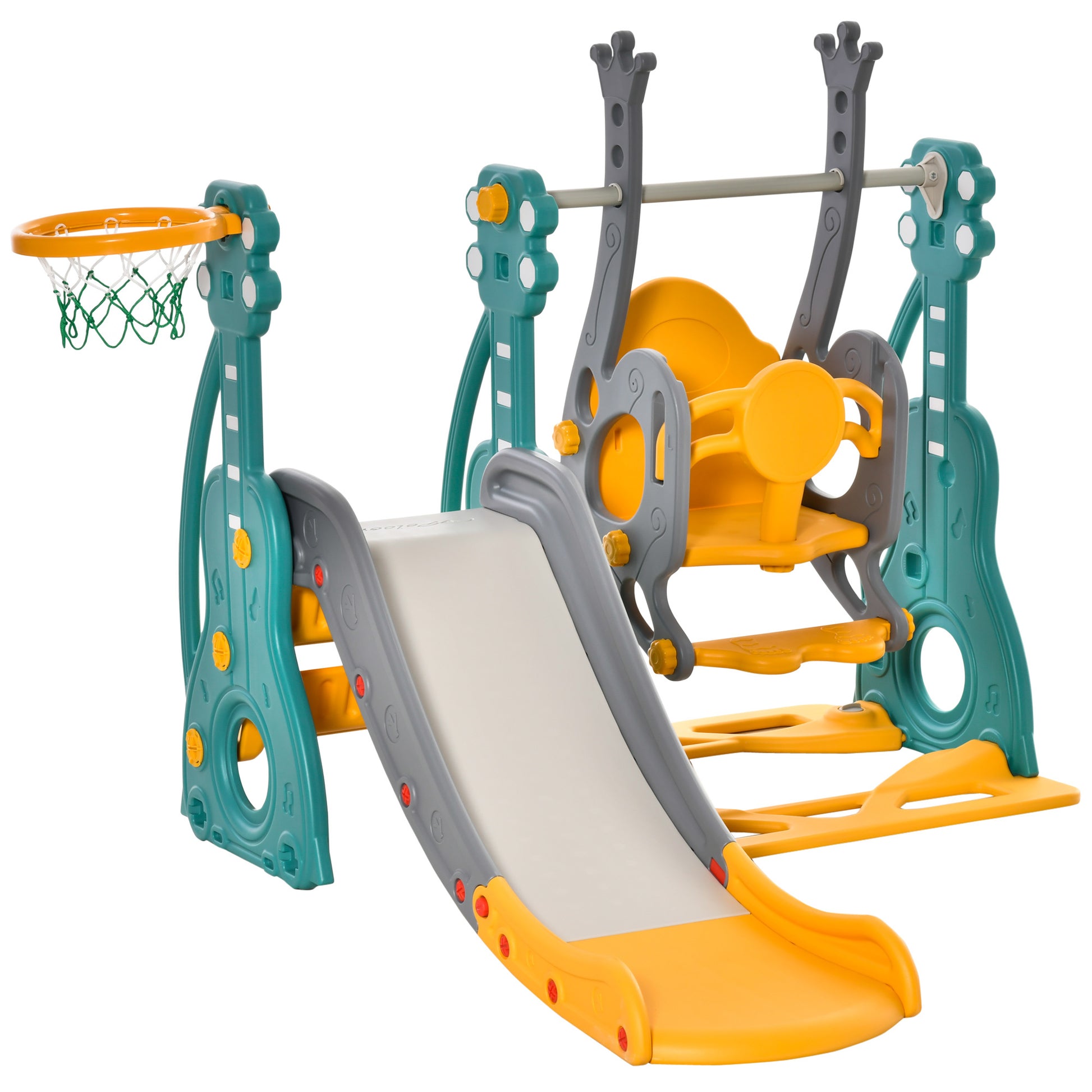 Qaba 3 In 1 Toddler Swing And Slide Set, Kids Slide With Climber, Ultra Safety, Basketball Hood, Baby Playground Set, Fun Indoor Outdoor Playset Exercise Toy For Ages 1.5 3 Multicolor Plastic