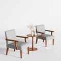 Fabric Accent Arm Chair Set Of 2 With Round Wood Table Light Gray Fabric