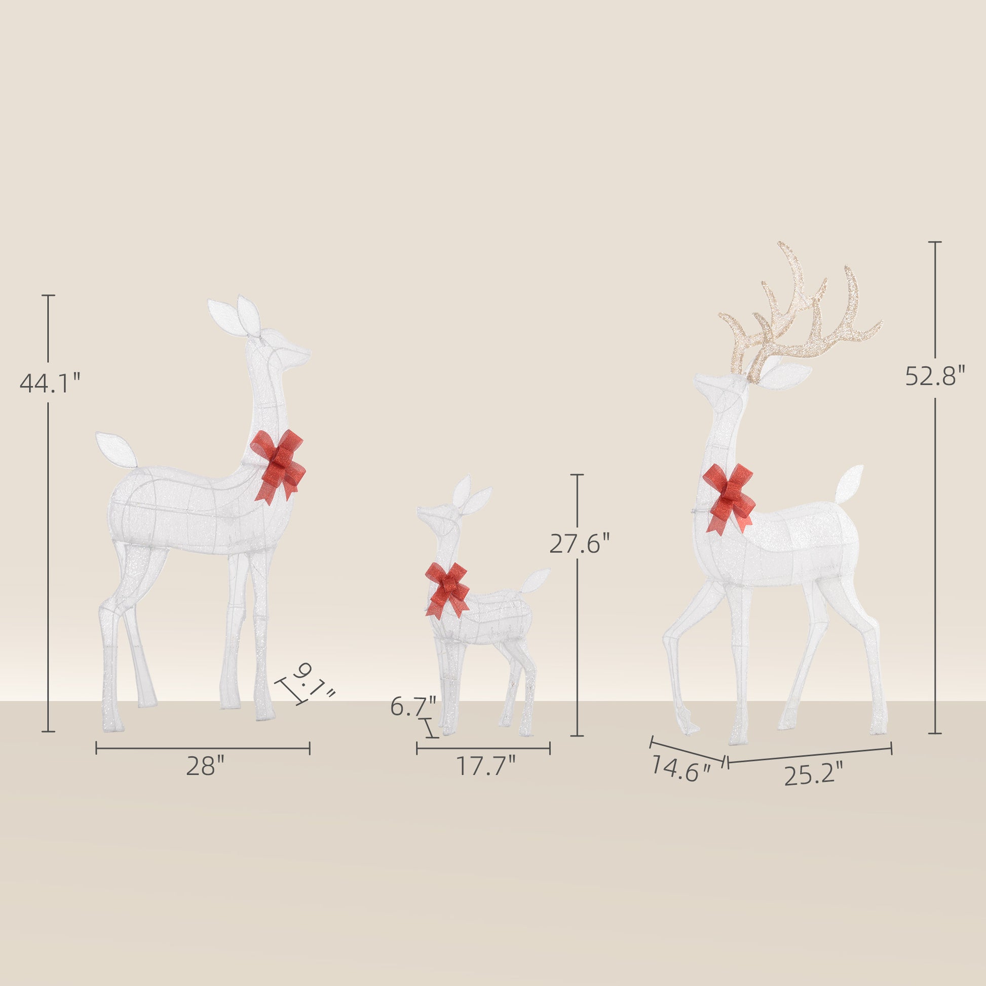 Outsunny 4.5Ft 3 Piece Light Up Christmas Deer Family Set Of 3, Lighted Reindeer Christmas Decorations With 2 Led Light Modes, Stakes, Zip Ties For Indoor, Outdoor, Yard, Lawn, Silver Silver Steel
