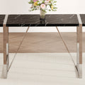 Table And Chair Set.A Rustic Industrial Rectangular Mdf Black Dining Table With Mdf Desktop And Electroplated Silver Metal Legs.Paried With 6 Chairs With Pu Cushion And Metal Legs. Black,Light Gray,Silver Seats 6 Mdf Metal
