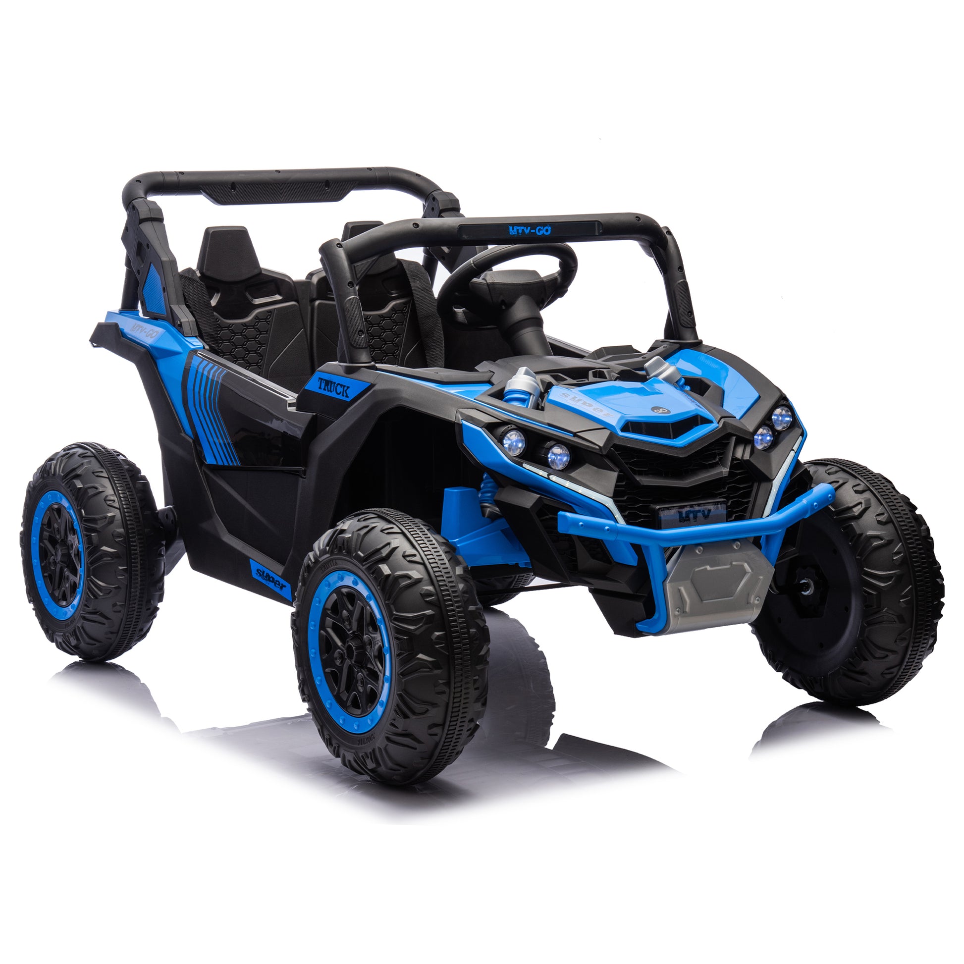 24V Two Seater Kids Ride On Utv W Parents Remote Control,Four Wheel Suspension,Slow Start,Large Wheel Design,Anti Collision Bar,Storage Space,Music,Usb,Bluetooth,Volume Control,Led Lights For Kids 3 . Blue 100 149 Lbs Polypropylene