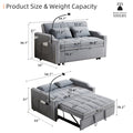 3 In 1 Convertible Sleeper Sofa Couch Bed, Velvet Tufted Loveseat Futon Sofa W Usb&Type C Port Pull Out Bed, Adjustable Backrest,Multi Pockets For Living Room Apartment Small Space Grey Fabric