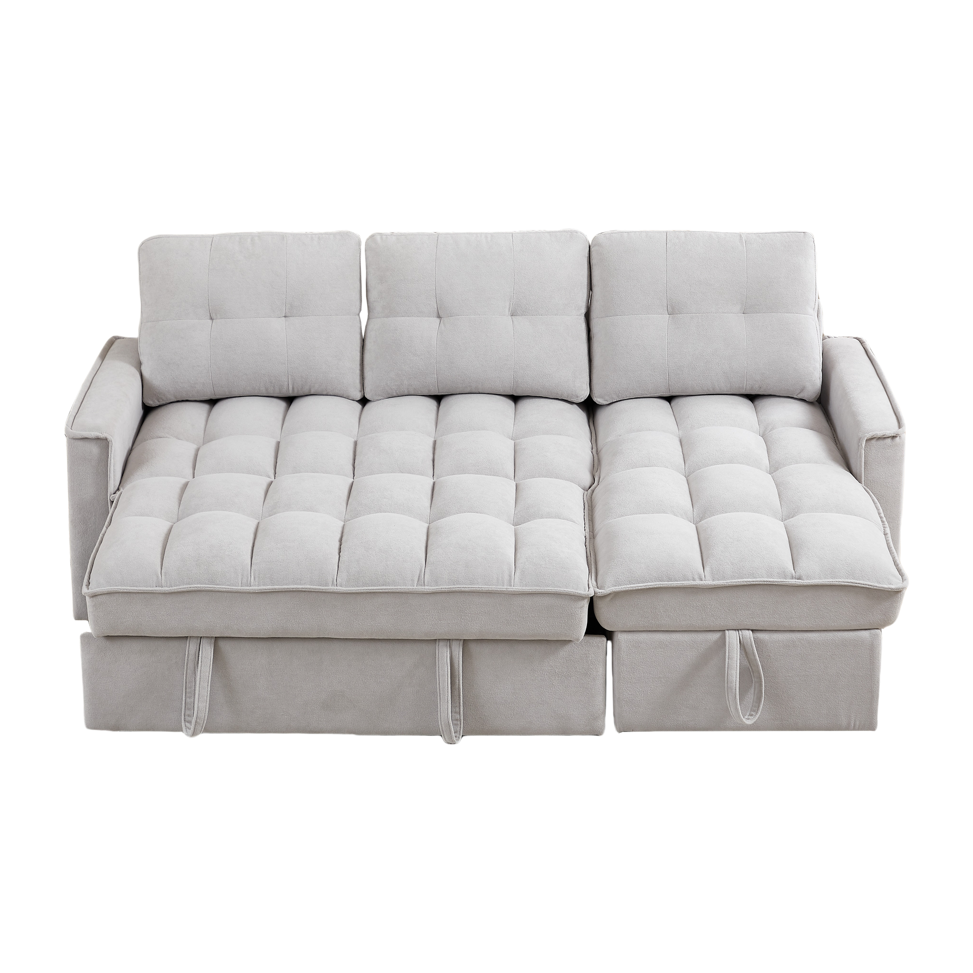 Mh 78.75" Reclining Sofa, Pull Out Sofa Bed With Usb And Tape C Charging Ports, L Shaped Sectional Sofa With Reclining Storage And Arm Side Organizer Pocket Features, Living Room Comfort Sofa Light