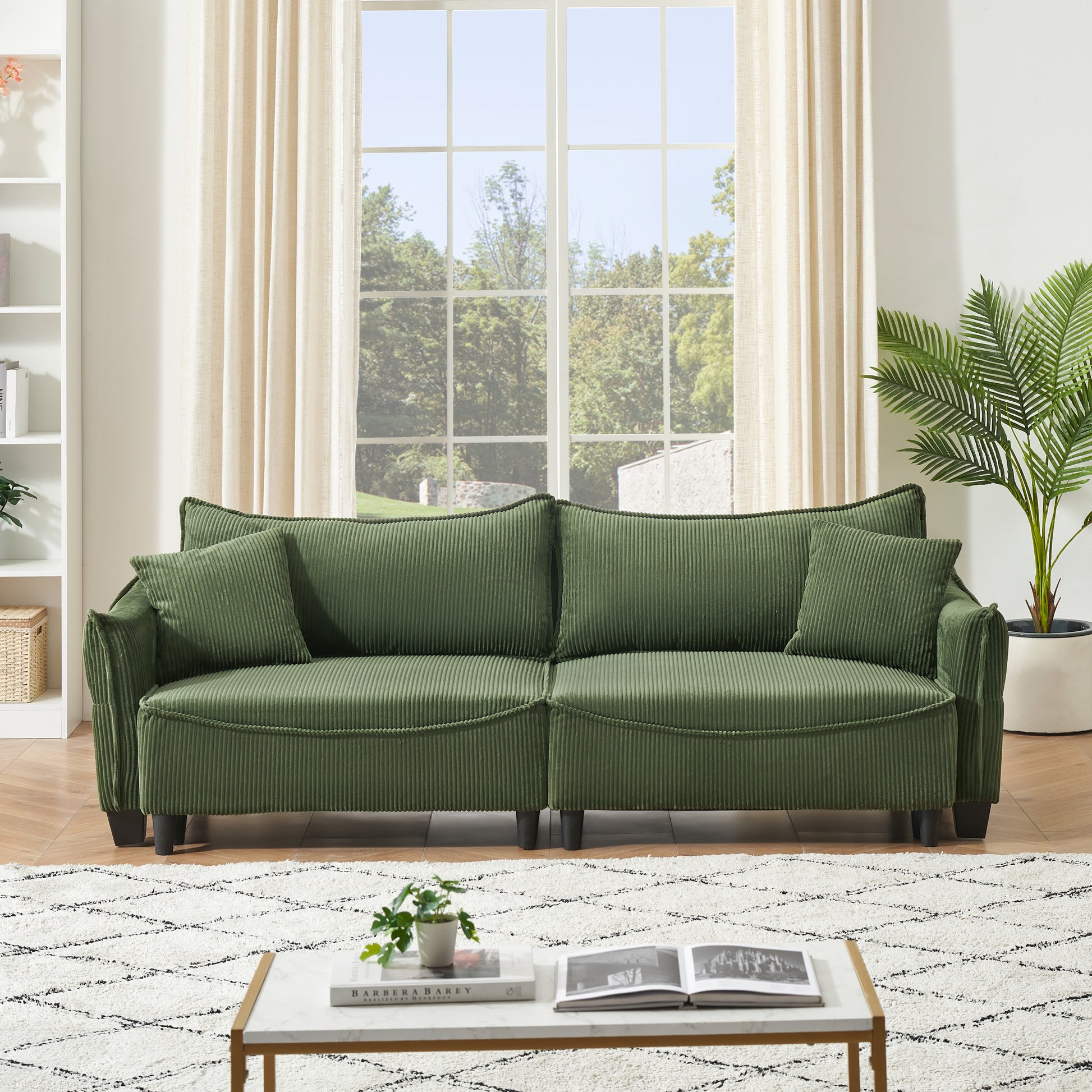 2345 Green Corduroy Fabric, Sofa Can Be Converted Into A Sofa Bed With Two Throw Pillows, Suitable For Living Room And Other Scenes Green Corduroy 3 Seat