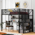 Full Size Metal Loft Bed With Wardrobe, Desk, Storage Shelves, Black Expected Arrival Time: 10.3 Box Spring Not Required Full Black Metal Mdf Metal