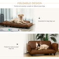 Pawhut Pet Sofa Dog Bed Couch, Foldable Cat Lounger Pu Leather Cover For Medium & Large Sized Animals, 39