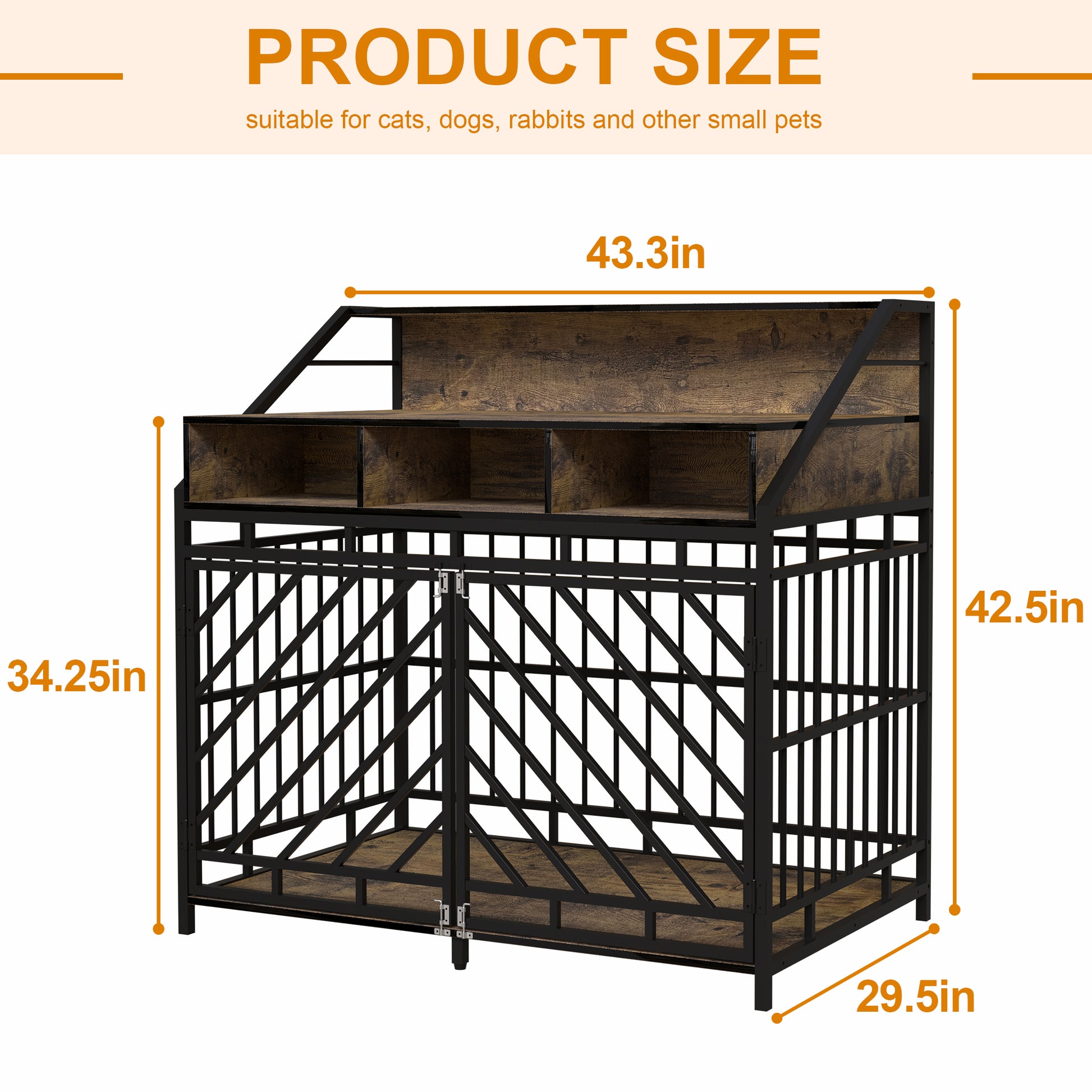 43.3 Inch Dog Crate Furniture For Large Dogs,Wooden Dog Crate With Divider,Double Door Dog Kennel With Three Drawers Storages,Heavy Duty Dogs Decorative Pet House For Large Medium Dogs ,Rustic Brown