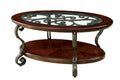 Traditional Style Brown Cherry 1Pc Coffee Table Open Bottom Shelf Ornate Design Glass Top Living Room Furniture Brown Multi Brown Primary Living Space Classic,Contemporary,Ornate Traditional,Traditional Open Storage Oval Coffee & End Tables Solid Wood