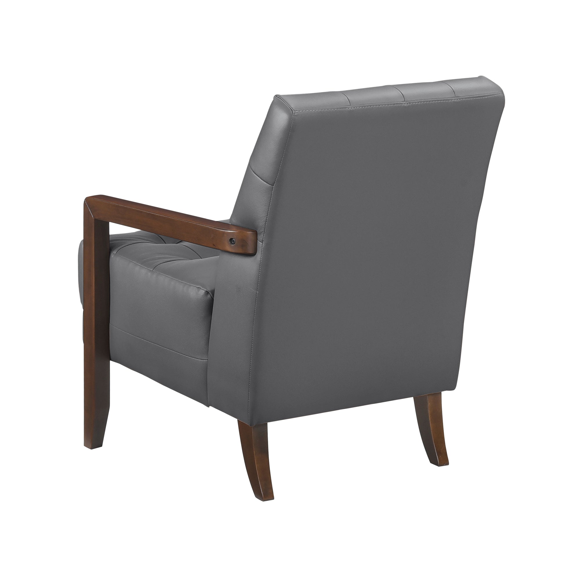 Modern Style Accent Chair Gray Leather Upholstered Tufted Detail Walnut Finish Wood Furniture 1Pc Dark Gray Primary Living Space Contemporary,Modern Plywood