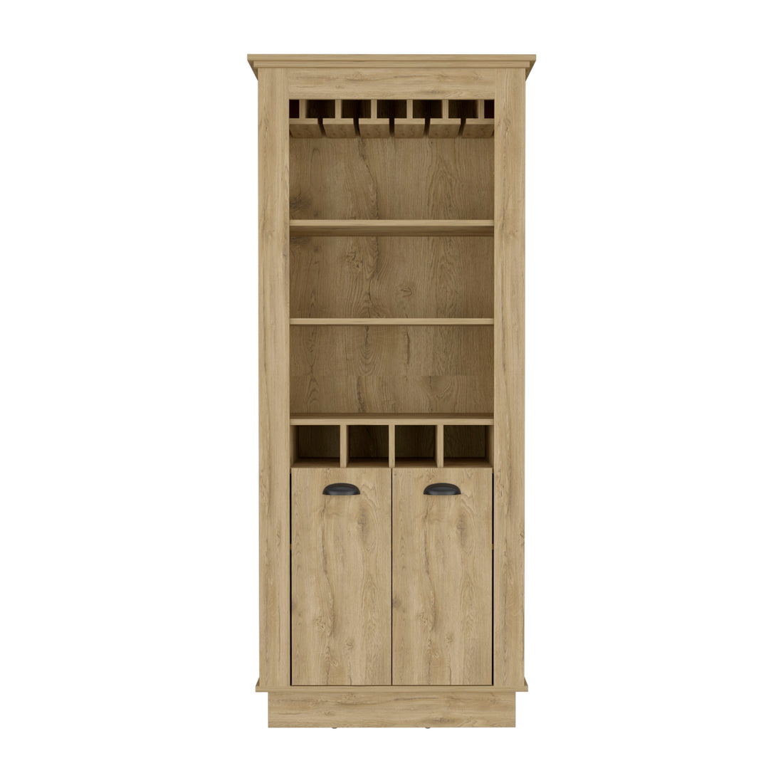 Lafayette Bar Cabinet With 4 Bottle Rack, Upper Glass Holder And Dual Door Design Beige Primary Living Space Modern Shelves Included Particle Board