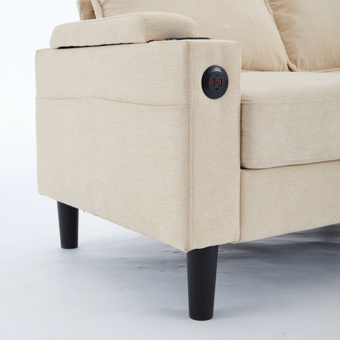 Beige Color Knock Down 3 Seat Combo Sofa With Storage Ottoman For Living Room Apartment Bedroom And Compact Room, Upholstered Sectional Couch, L Shaped Bench With A Footrest, A Individual Sto White Wood Primary Living Space Heavy Duty Pine 3 Seat Beige
