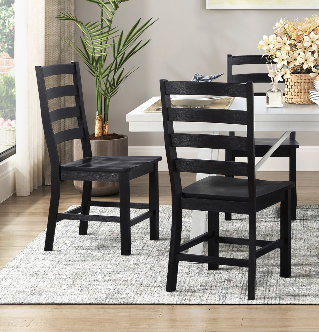 Modern Contemporary Black White 5Pc Dining Set Table And 4 Side Chairs Set Wooden Kitchen Dining Furniture Casual Style Wood Wood Black White Seats 4 Wood Dining Room 72 Inches Casual,Farmhouse Rectangular Dining Table With Chair Wood