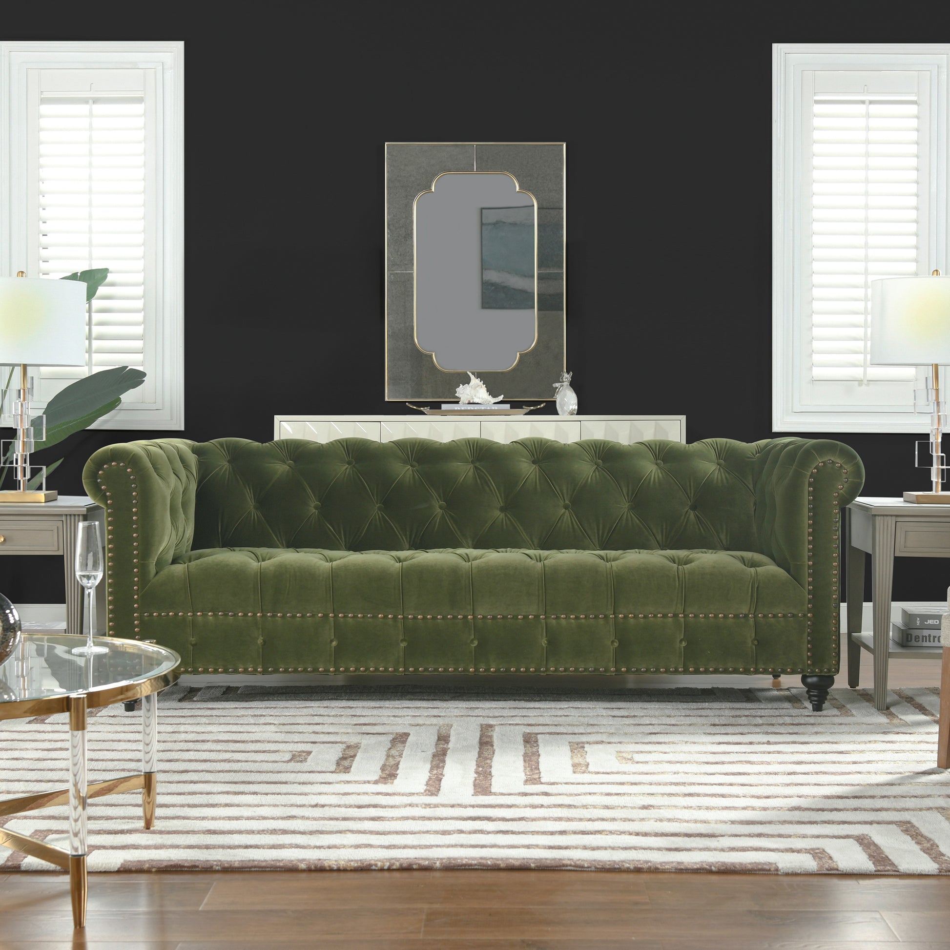 Alto 88" Tufted Chesterfield Sofa, Olive Green Performance Velvet Green Foam Velvet 3 Seat