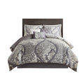 7 Piece Cotton Printed Comforter Set Grey King King Grey Polyester
