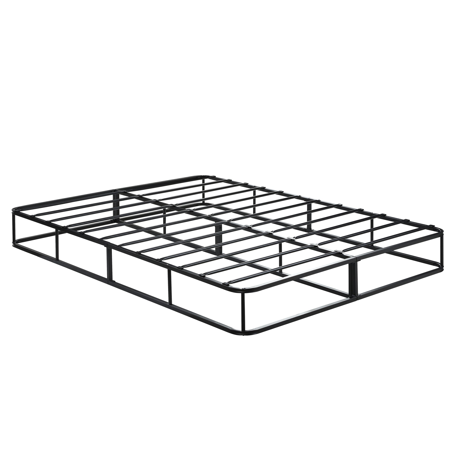 California King Mattress Foundation 1Pc Black Metal Frame With Textured Fabric Cover California King Black Bedroom Metal