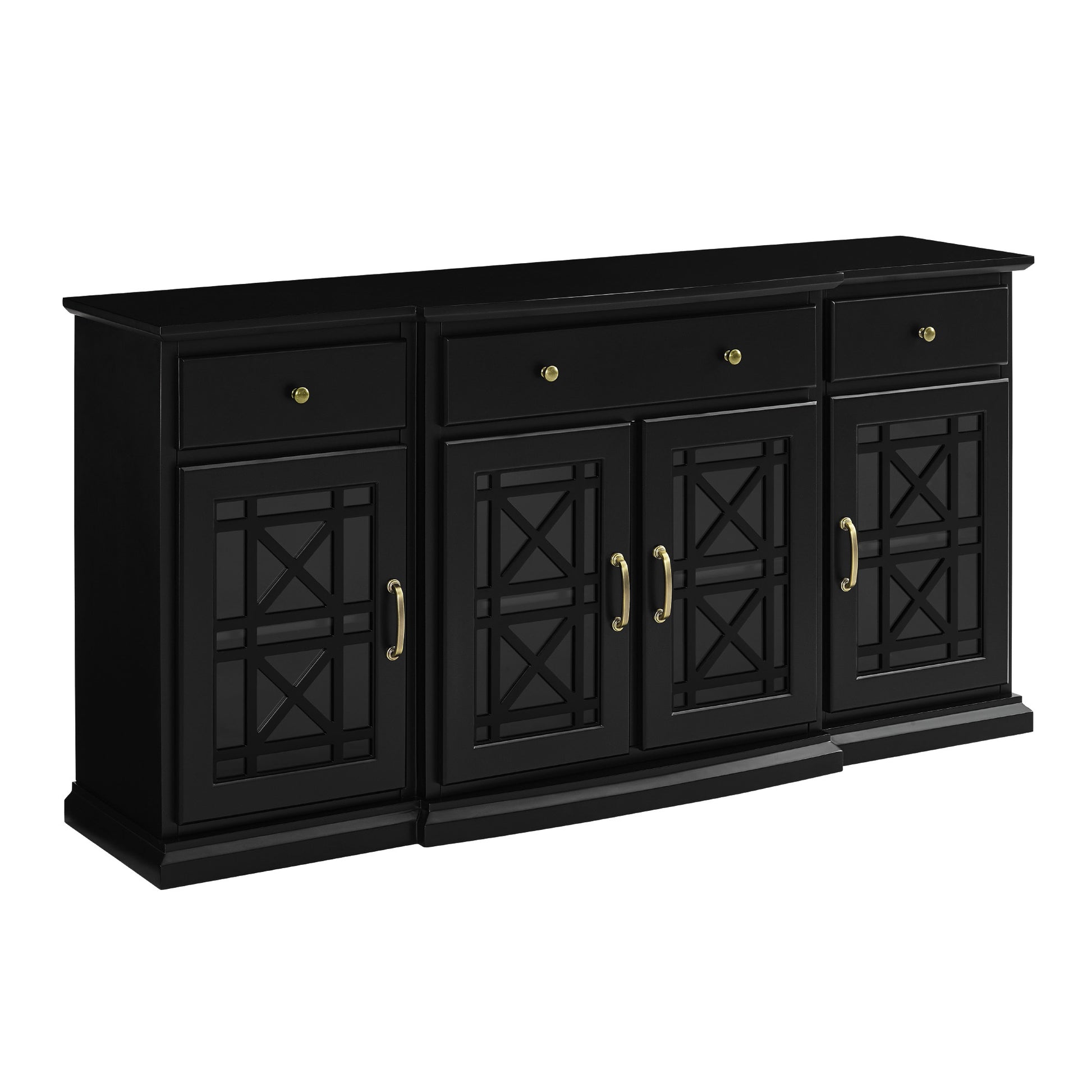 Classic Fretwork Detailed Glass Door Sideboard Black Black Mdf