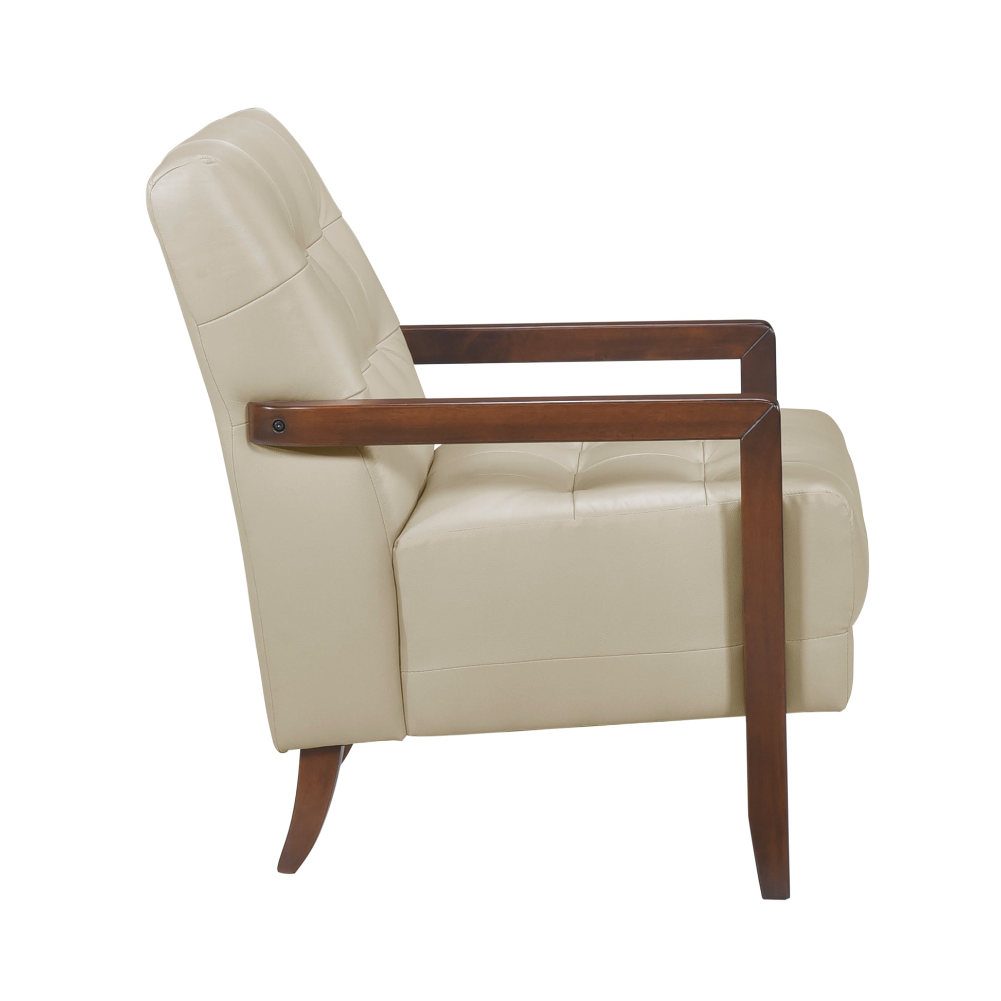 Modern Style Accent Chair Beige Leather Upholstered Tufted Detail Walnut Finish Wood Furniture 1Pc Beige Primary Living Space Contemporary,Modern Plywood