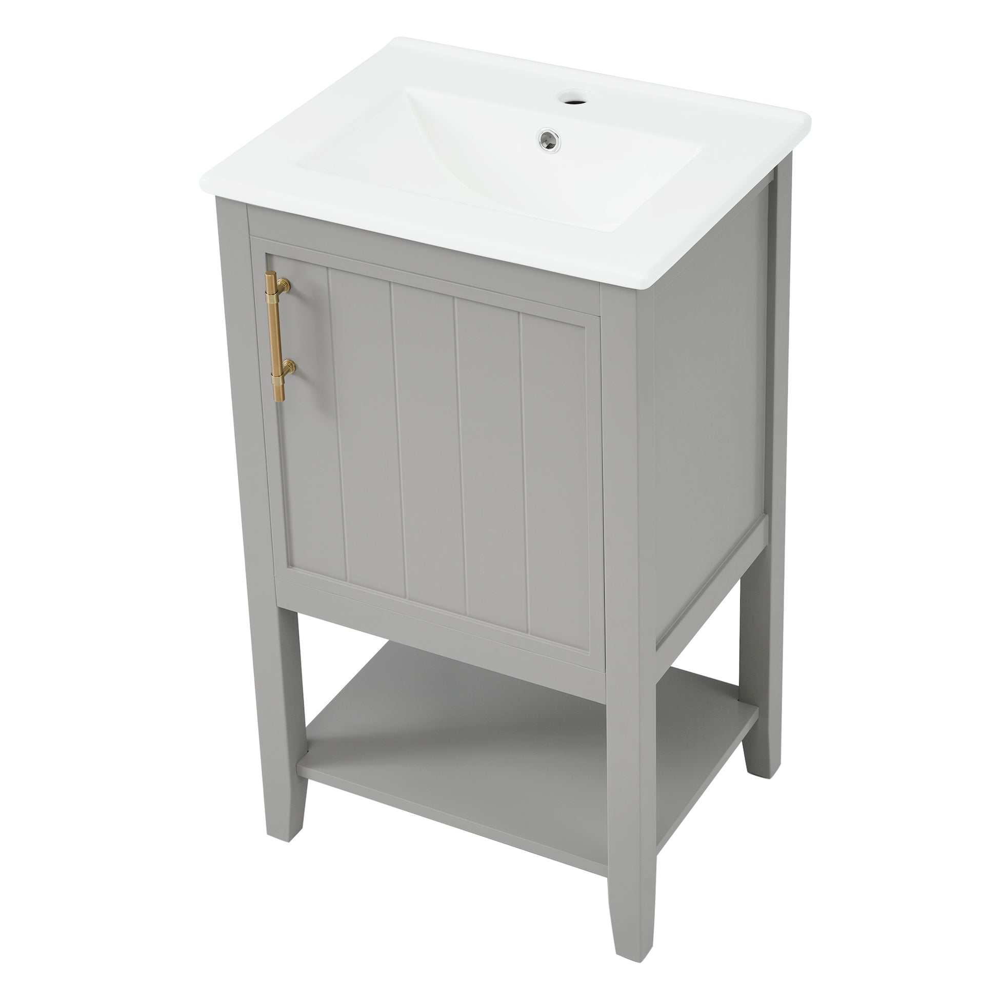 20" Bathroom Vanity With Sink, Bathroom Cabinet With Soft Closing Door, Storage Rack And Open Shelf, Grey Grey Solid Wood Mdf