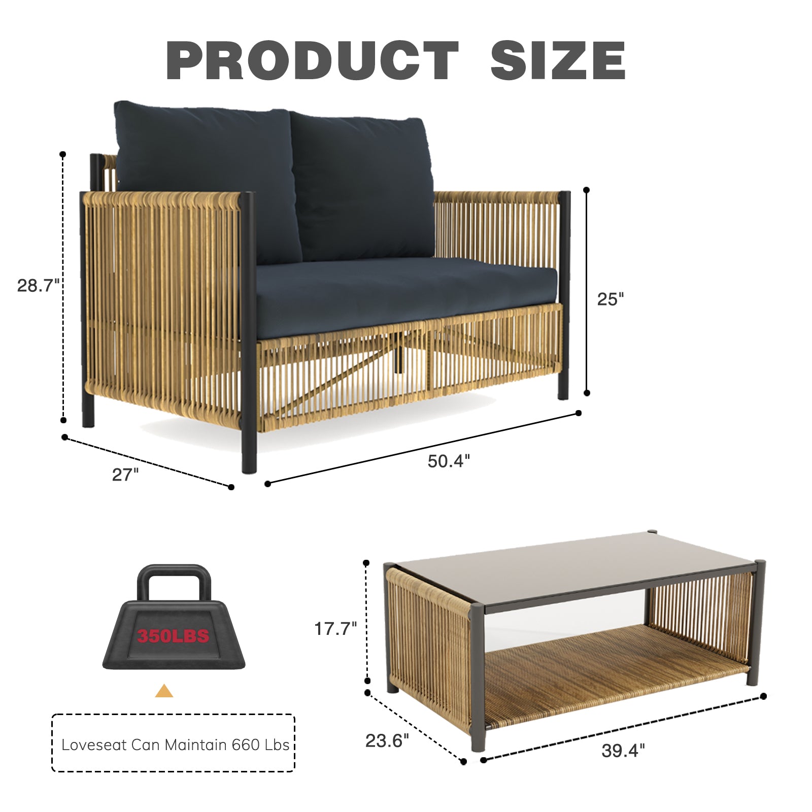 Comming Outdoor Pe Brown Wicker 2Seats Sofa With Grey Cushion And Table Set Yes Complete Patio Set Black Brown Seats 2 Garden & Outdoor Modern Sofa Seating Groups Foam Steel