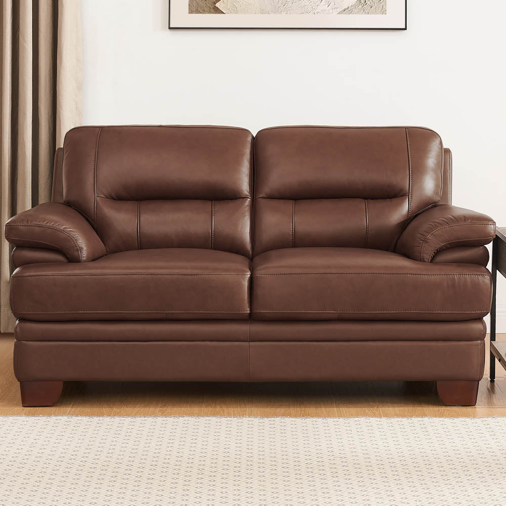 Luxor Leather Loveseat Pecan Memory Foam Genuine Leather