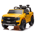 12V Kids Ride On Car W Parents Remote Control,Licensed Ford Ranger,2Wd,Rear Wheel Suspension,Low Start,Headlight,Horn,Mp3,Bluetooth,Adjustable Speed,Speed 1.86 4.97 Mph For Kids Aged 3 6. Yellow 50 99 Lbs Polypropylene