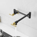 Brass Made Pot Filler, Black & Gold Pot Filler Faucet, Wall Mount Folding Kitchen Sink Pot Filler Faucets, Retractable Single Hole Pot Filler With Two Handles For Sink Stove Black Gold Kitchen Classic,Contemporary Brass Brass