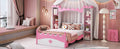 Castle Shaped Wooden Bed With Storage Shelf, Dreamy Twin Size Platform Bed For Kids Bedroom, White Pink Expected Arrival Time:8.14 Twin White Pink Wood