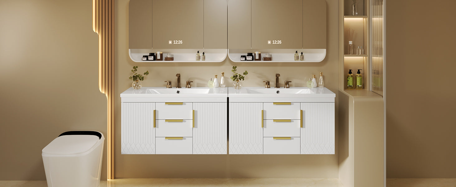 36'' Wall Mounted Bathroom Vanity With Resin Sink, Floating Bathroom Storage Cabinet With 2 Drawers, Solid Wood Bathroom Cabinet White Bathroom Modern Mdf