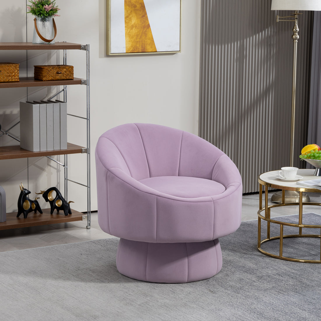 Mid Century Modern Accent Chair With Wood Frame, Upholstered Swivel Chair For Living Room Chairs With Waist Cushion, Reading Armchair For Bedroom Sunroom Purple Bedroom Modern Rubberwood Foam Velvet