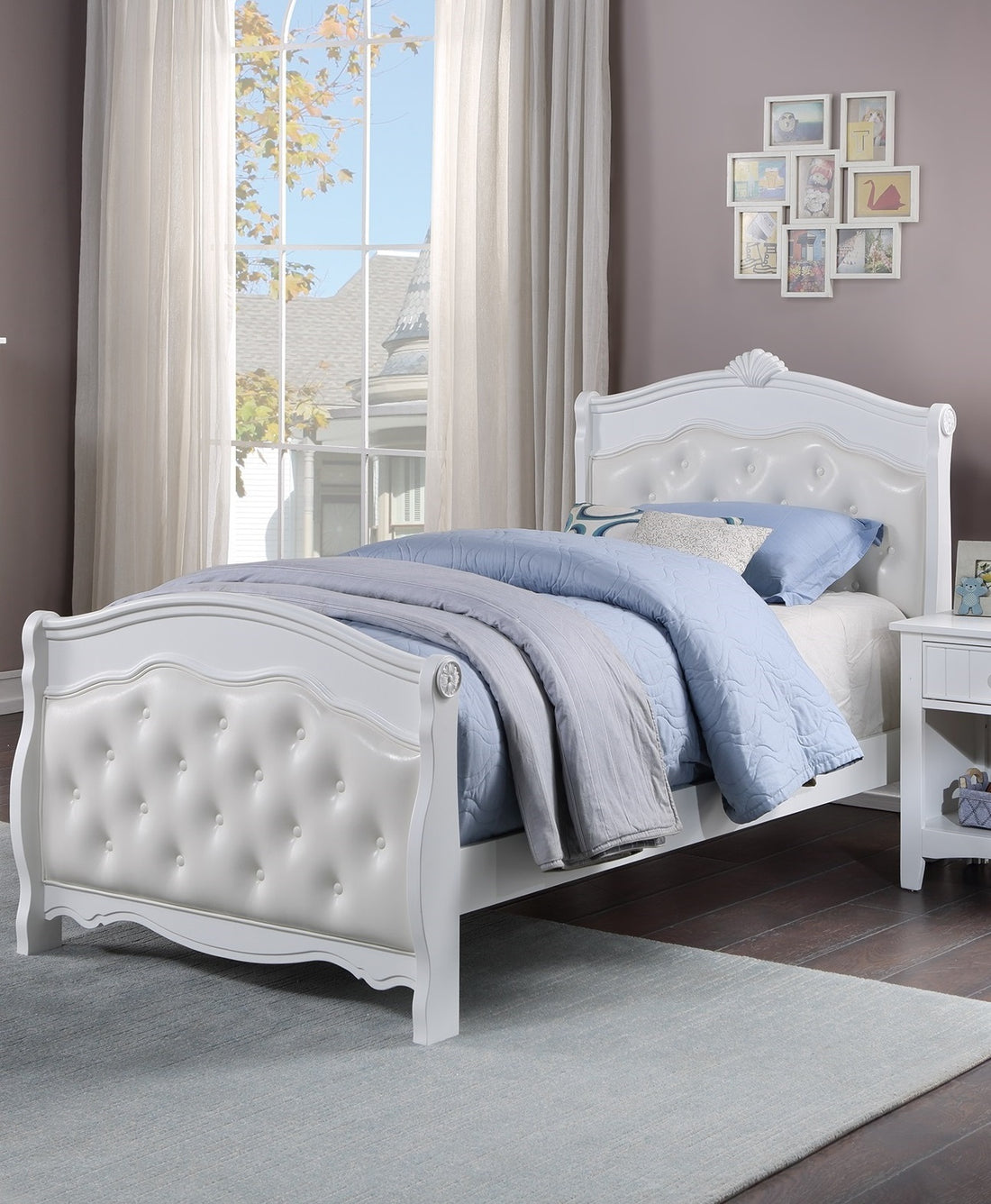 White Full Size Bed Youth Bedroom Furniture White Faux Leather Headboard Footboard Plywood 1Pc Bedframe Box Spring Required Full White Wood Bedroom Classic,Traditional Pine Bed Frame Faux Leather Plywood