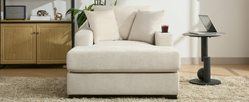 43.5" Oversized Chaise Lounger Modern Style Sofa Couch ,With Pillows, Charge Station & Cup Holders, Chenille Fabric, Cream Cream Chenille