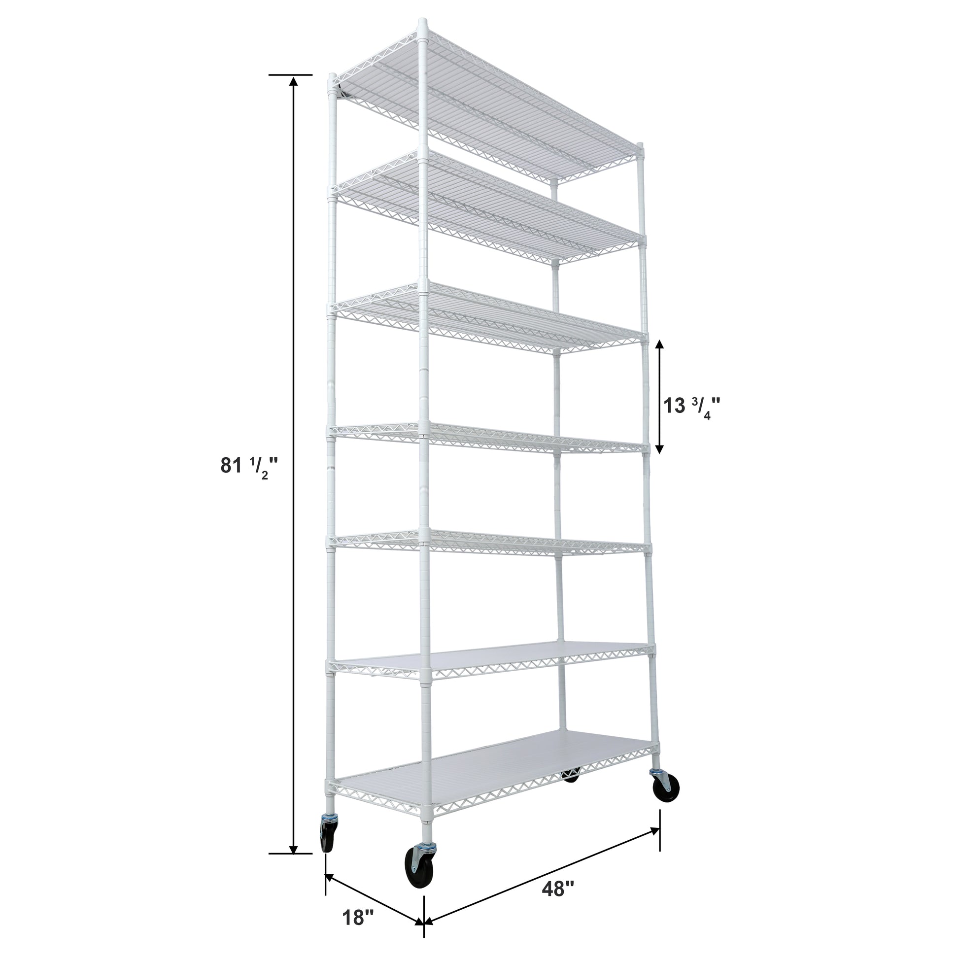 7 Tier Metal Shelf Wire Shelving Unit, 2450Lbs Heavy Duty Adjustable Storage Rack With Wheels & Shelf Liners For Closet Kitchen Garage Basement Commercial Shelving 81.5" H X 48" L X 18" D White White Metal