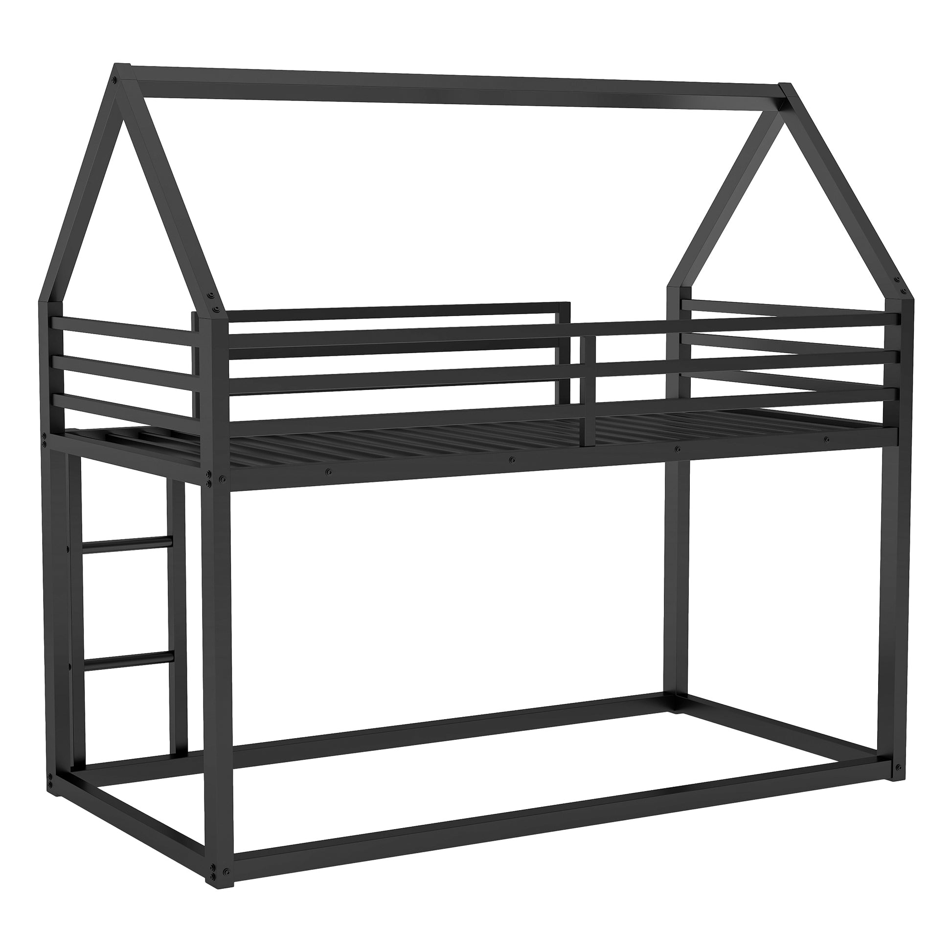 Twin Over Twin House Bunk Bed With Built In Ladder,Black Twin Black Metal