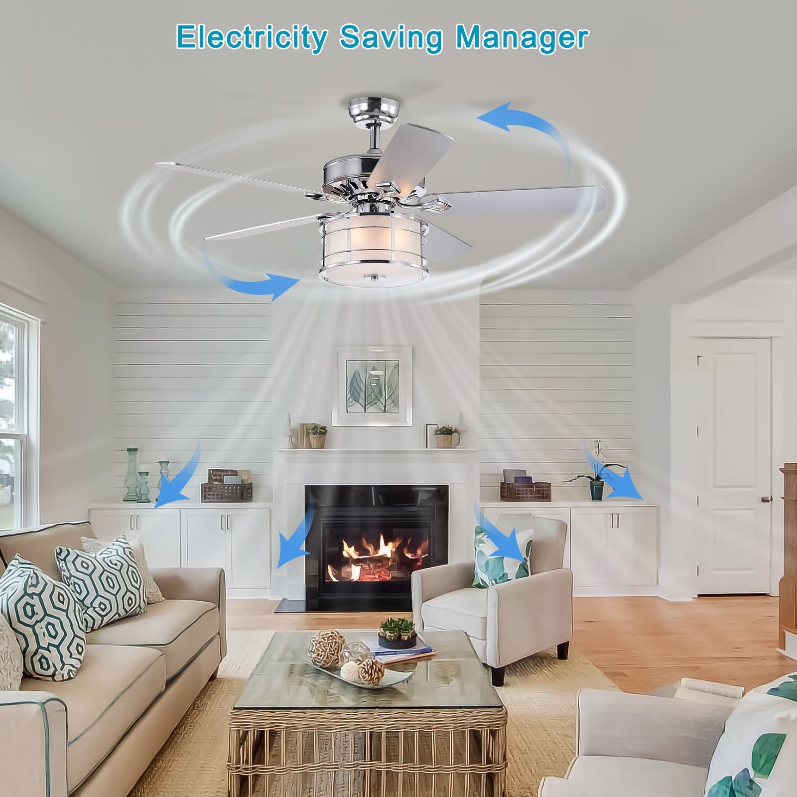 52" 3 Light Chrome Drum Shade Led Ceiling Fan Remote, Traditional Farmhouse Rustic Industrial Bohemian Country Cottage Transitional Glam For Home, Kitchen, Living Room Chrome American Design,American Traditional,Classic,Contemporary,Farmhouse Metal