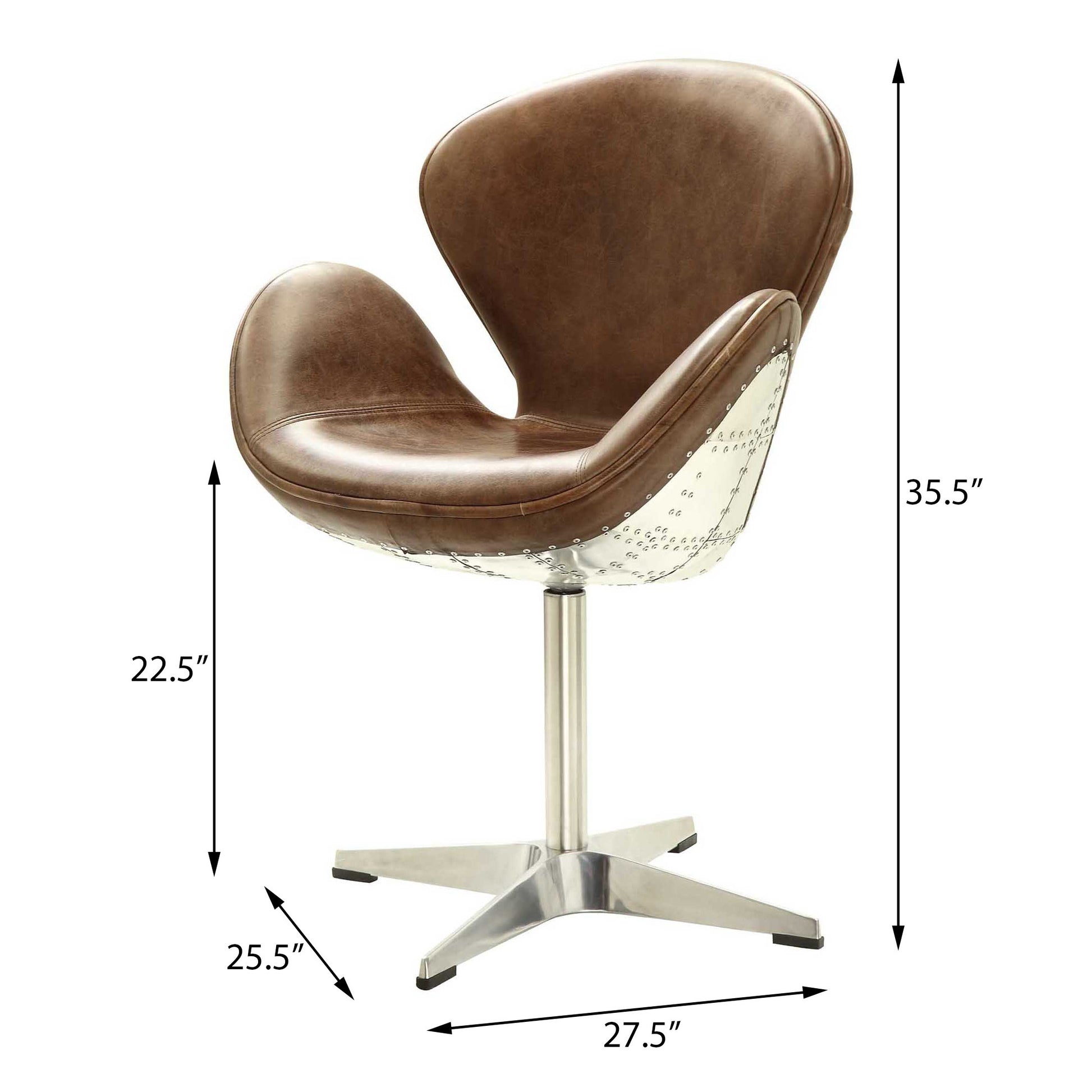 Retro Brown And Chrome Accent Chair With Padded Cushion Brown Primary Living Space Vintage Leather