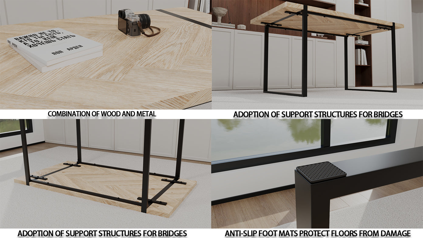 Mdf Light Wood Dining Table And Modern Dining Chair 4 Piece Set, Medieval Wooden Kitchen Dining Table Set, Rectangular Metal Base, Dining Table And Suede Chair Wood Mdf