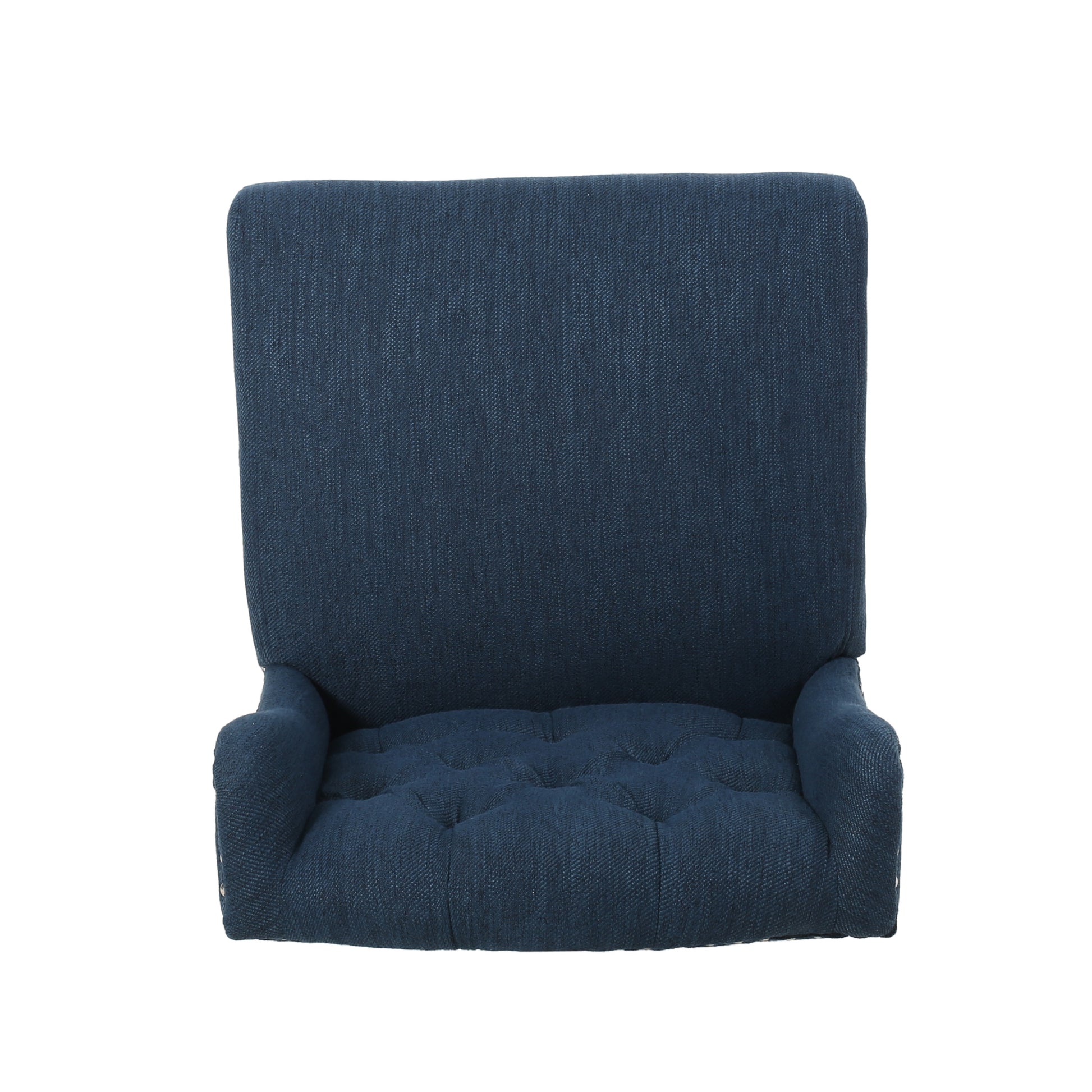 Vienna Contemporary Fabric Tufted Wingback 27 Inch Counter Stools, Set Of 2, Navy Blue And Dark Brown Navy Blue Fabric