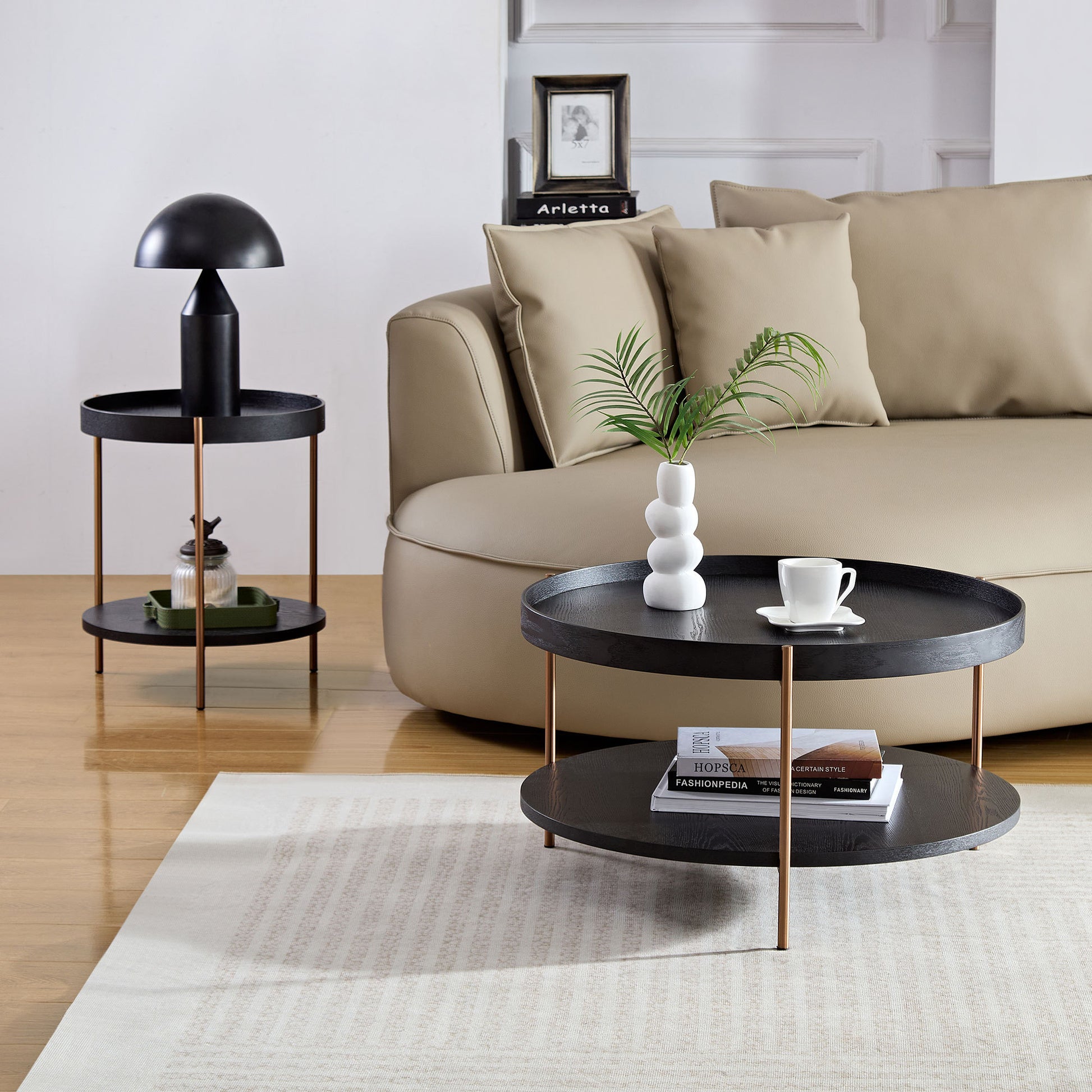 2 Piece Modern 2 Tier Round Coffee Table Set For Living Room,Easy Assembly Nesting Coffee Tables, End Side Tables For Bedroom Office Balcony Yard,Black Mdf Matt Black Mdf Metal