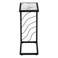 Accent Table, C Shaped, End, Side, Snack, Living Room, Bedroom, White Marble Look Laminate, Black Metal, Contemporary, Modern White Metal