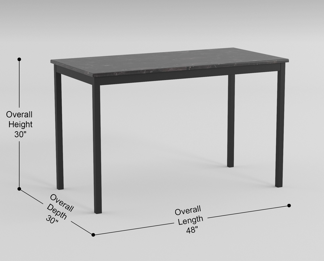 1Pc Dining Table Black Faux Marble Top Casual Dining Room Furniture Metal Frame Black Seats 4 Dining Room Kitchen & Dining Tables Rectangular Metal