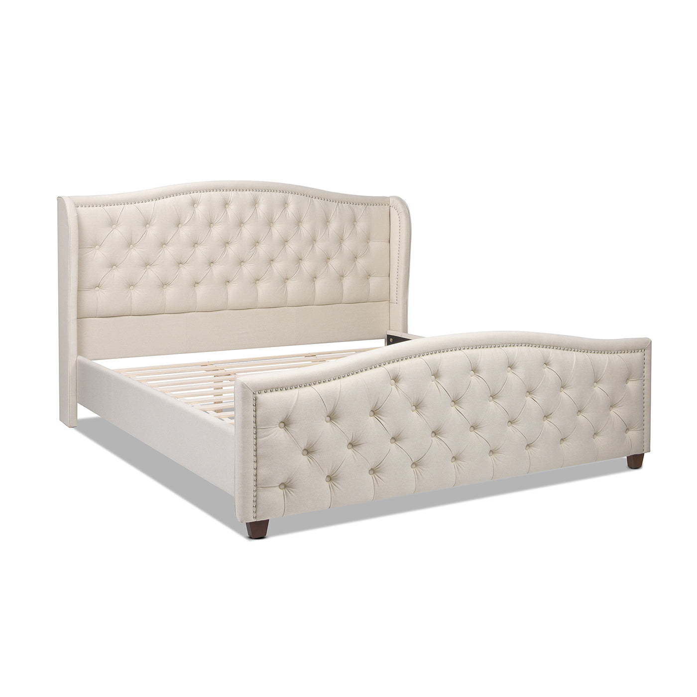 Fontana Wingback Upholstered Platform Bed Frame, King, Sky Neutral Beige Polyester Box Spring Not Required King Beige Wood Foam Polyester Polyester