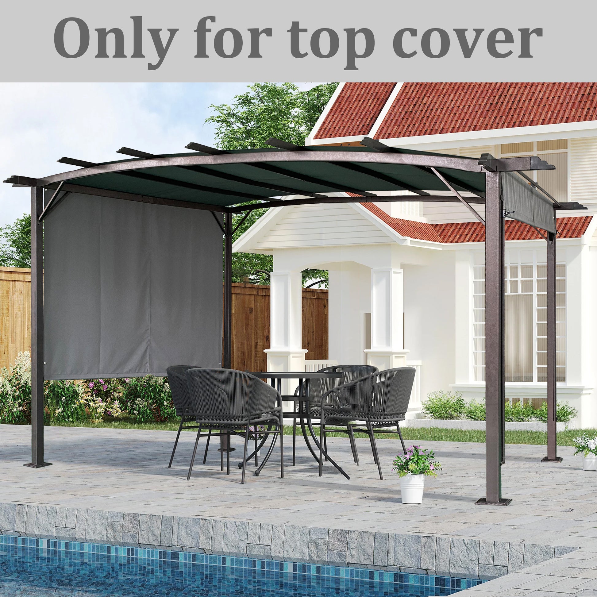 Universal Canopy Cover Replacement For 12X9 Ft Curved Outdoor Pergola Structure Grey Grey Polyester