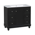 Contemporary Black Bathroom Vanity Cabinet 36X18X34 Inches, 4 Drawers & 1 Cabinet Door, Multipurpose Storage, Resin Integrated Sink, Adjustable Shelves, Solid Wood Frame With Mdf Black Bathroom