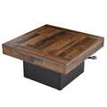 31.4'' X 31.4'' Farmhouse Coffee Table With 2 Usb Ports And Outlets, Brown Spliced Wood Grain Center Table With Led Light, Rustic Cocktail Table With Charging Station For Living Room, Black Black Primary Living Space Square Particle Board