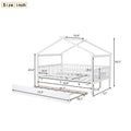 Full Size Wooden House Bed With Twin Size Trundle, White Full White Solid Wood Mdf