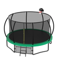 12Ft Recreational Kids Trampoline With Safety Enclosure Net & Ladder, Outdoor Recreational Trampolines Green Metal