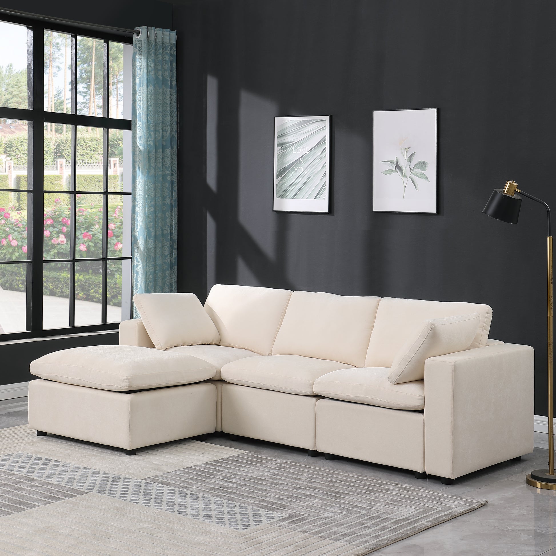 Modular Sectional Sofa, Convertible U Shaped Sofa Couch, Modular Sectionals With Ottomans, 6 Seat Sofa Couch With Reversible Chaise For Living Room. Beige Beige Fabric 4 Seat