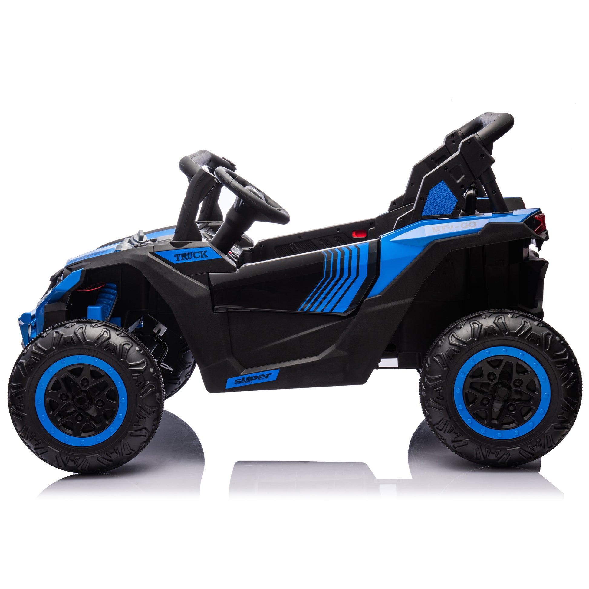 24V Two Seater Kids Ride On Utv W Parents Remote Control,Four Wheel Suspension,Slow Start,Large Wheel Design,Anti Collision Bar,Storage Space,Music,Usb,Bluetooth,Volume Control,Led Lights For Kids 3 . Blue 100 149 Lbs Polypropylene