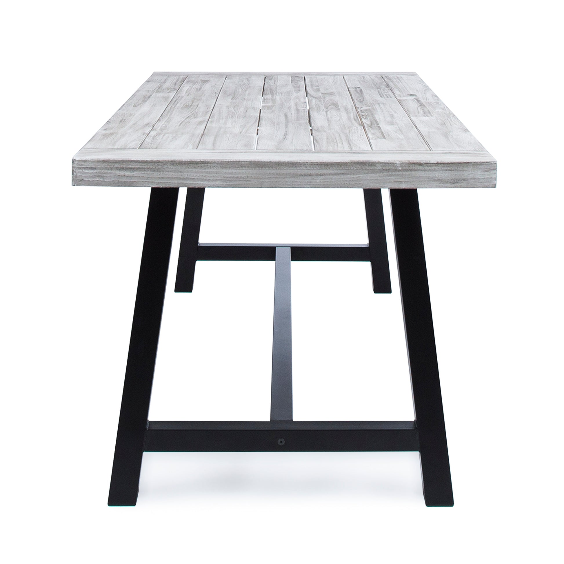 Outdoor Light Grey Sandblast Finish Acacia Wood Dining Table With Black Rustic Metal Finish Frame Grey Black Acacia Wood